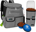 Dog Travel Bag Backpack, 27L Airline Approved Pet Supplies Organizer with 2 Food Containers, 2 Collapsible Bowls & Poop Bag Dispenser, Weekend Road Trip Camping Dog Mom Gift, Stripe Black