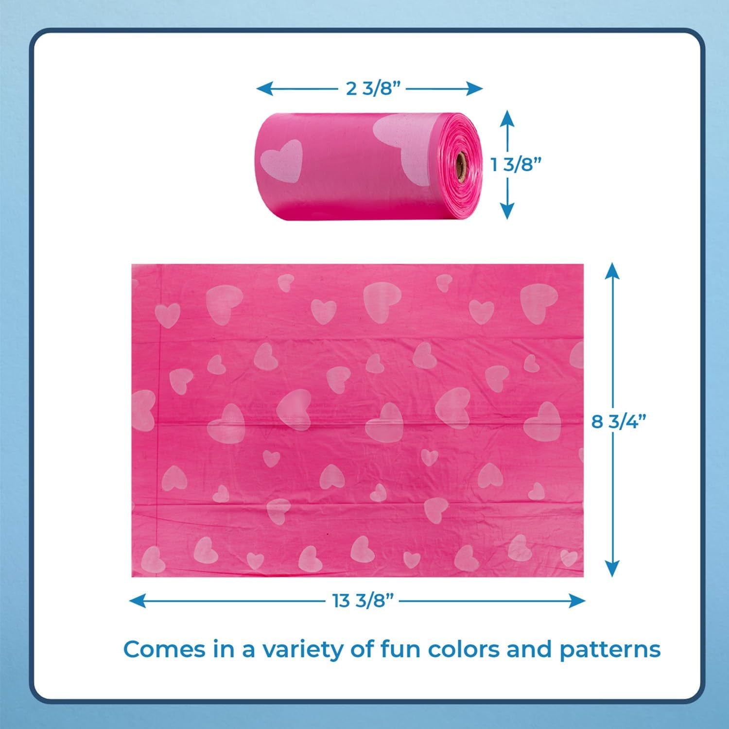 Dog Poop Bags for Waste Refuse Cleanup, Doggy Roll Replacements for Outdoor Puppy Walking and Travel, Leak Proof and Tear Resistant, Thick Plastic - Pink Heart, 240 Bags